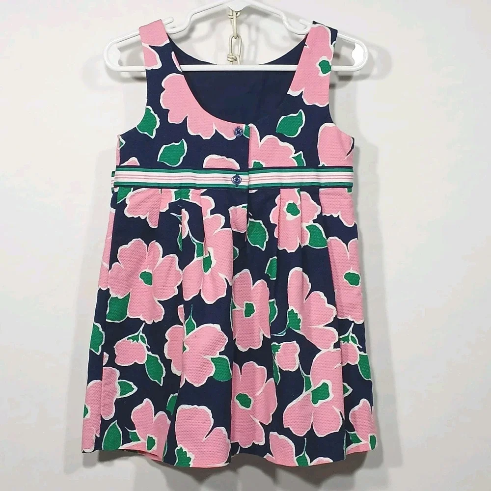 Janie and Jack Floral Seersucker Dress‎ 2T Navy Pink Coastal Preppy Sleeveless